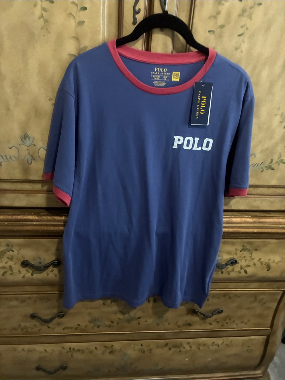 Polo by Ralph Lauren Blue Tee with Pink Trim